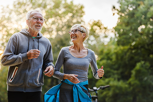 Older adults walking outdoors