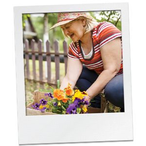 Polaroid image of a woman gardening