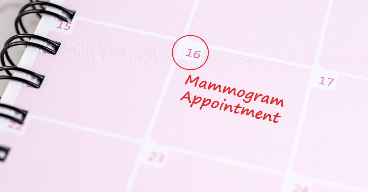 calendar with "schedule mammogram" written on a checklist item